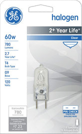 GE Edison Series 16756 Halogen Bulb, 60 W, G9 Lamp Base, T4 Lamp, White Light, 780 Lumens, 2800 K Color Temp
